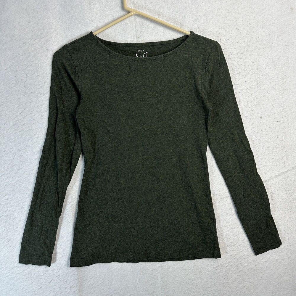 J Crew Artist T Shirt Womens XS Green Long Sleeve Scoop Neck 100% Cotton Classic